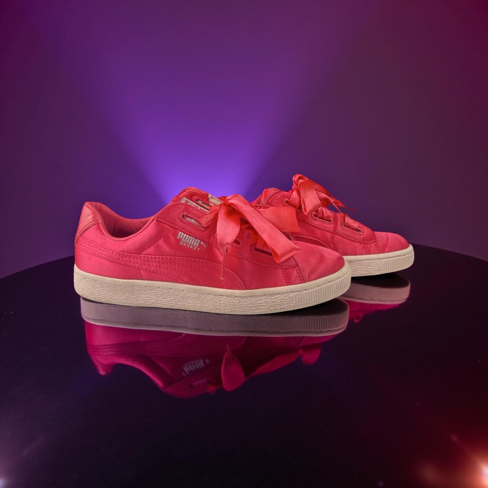 GUC PUMA Basket Heart Hyper Emb Pink Ribbon Satin Shoes Women's/Youth Size 6C
